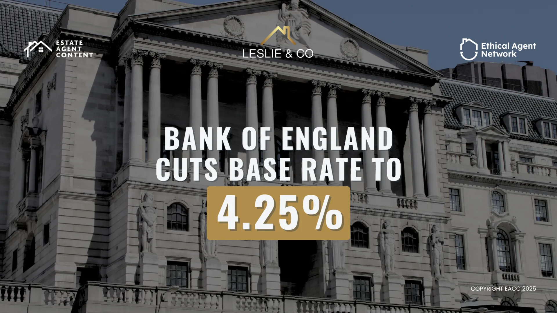 Bank of England Cuts Base Rate to 4.25%