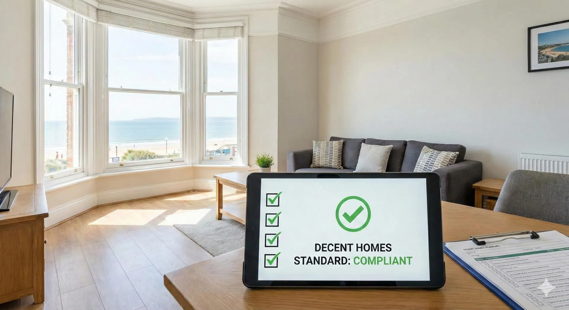 Property interior with a compliance checklist
